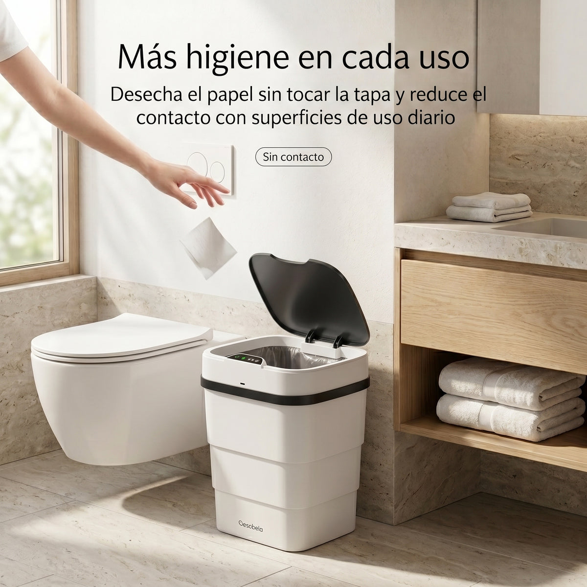 Caneca de Basura Inteligente Plegable con Sensor y Tapa Automática
