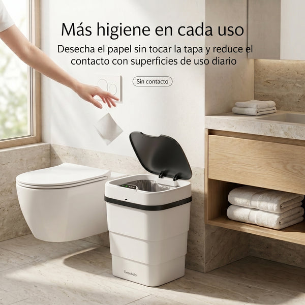 Caneca de Basura Inteligente Plegable con Sensor y Tapa Automática