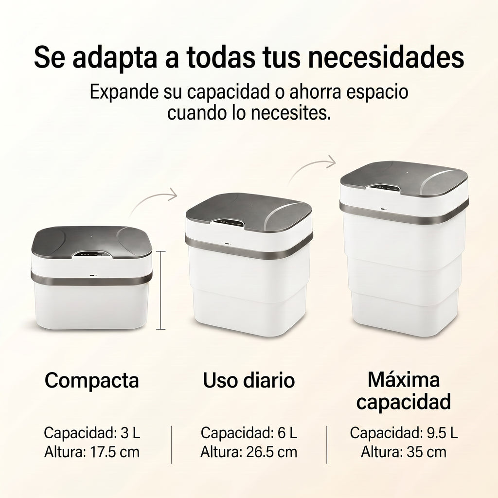 Caneca de Basura Inteligente Plegable con Sensor y Tapa Automática