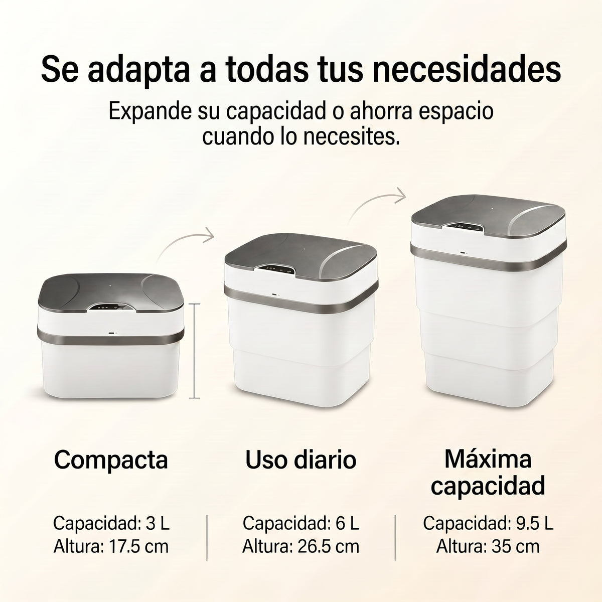 Caneca de Basura Inteligente Plegable con Sensor y Tapa Automática