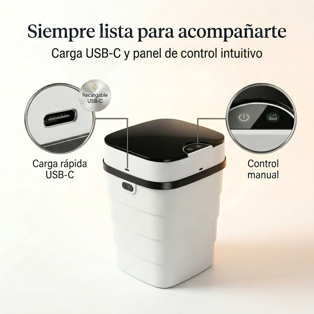 Caneca de Basura Inteligente Plegable con Sensor y Tapa Automática