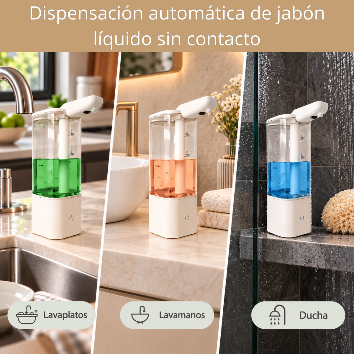 Dispensador Automático de Jabón Recargable para Cocina y Baño